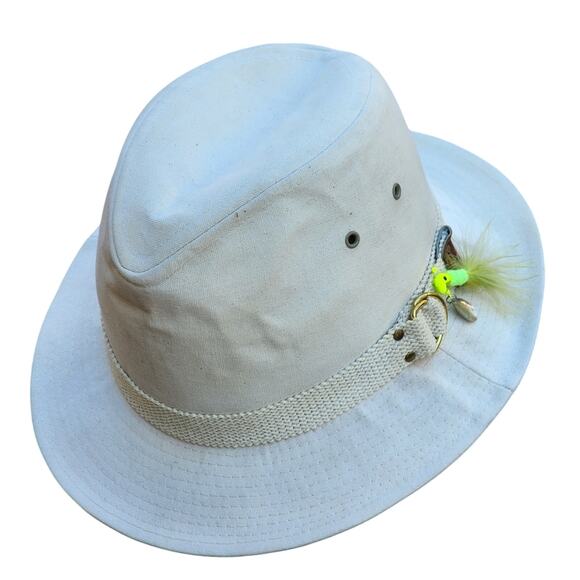 Vintage Bee Hats Canvas Safari Fedora w/ Fishing Lure | Made in USA | S main image 7